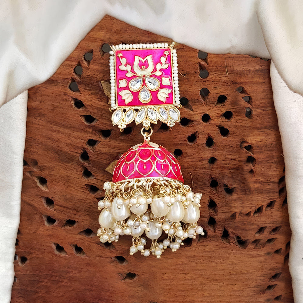 JS Fashion Antique High Gold Polish Earrings with Clustered Pearls – Elegant Traditional Party Wear Jewelry for Women