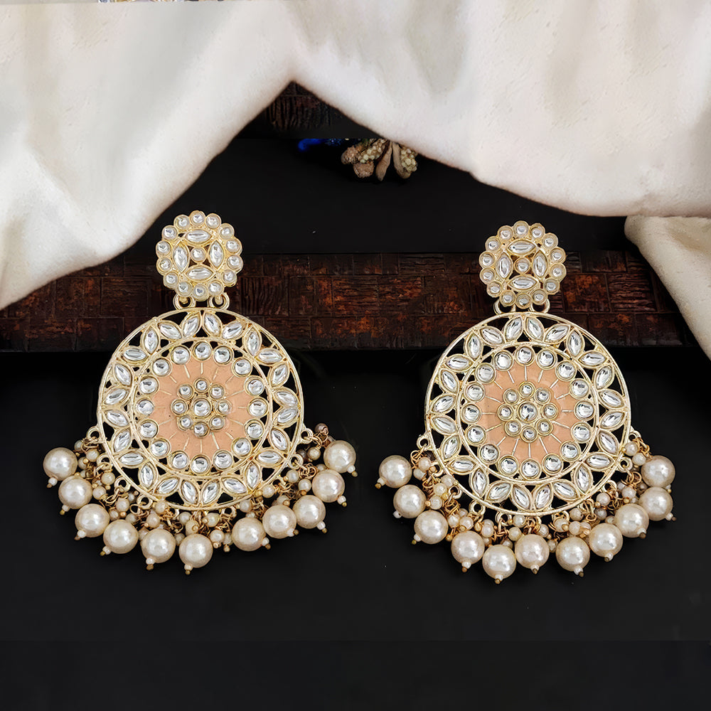 JS Fashion Antique High Gold Earrings with Clustered Pearls – Traditional Party Wear Jewelry for Women