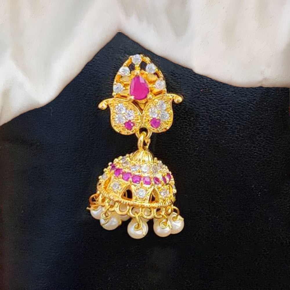 JS Fashion American Diamond Kemp Jhumka Earrings – Full Stone Traditional South Indian Style