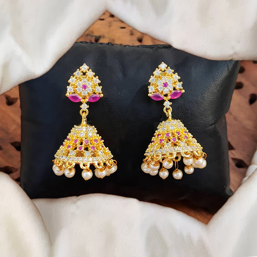 JS Fashion Short Jhumka Earrings with Full American Diamond Stone – Elegant Party Wear Design