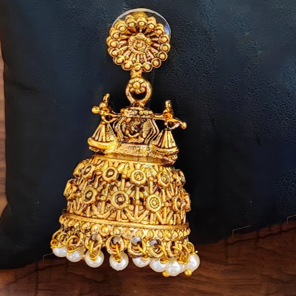 JS Fashion High Gold Plated Antique Jhumka Earrings – Traditional Ethnic Temple Jewelry for Women
