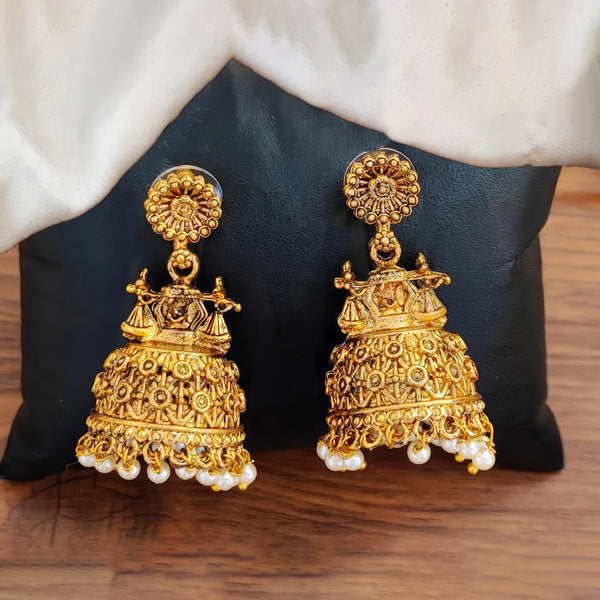 JS Fashion High Gold Plated Antique Jhumka Earrings – Traditional Ethnic Temple Jewelry for Women