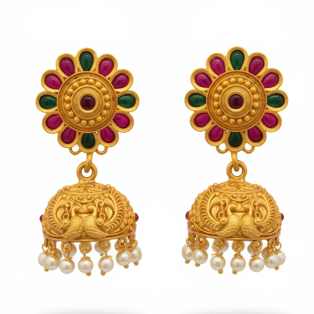 JS Fashion Reverse Stone Jhumki Earrings for Women