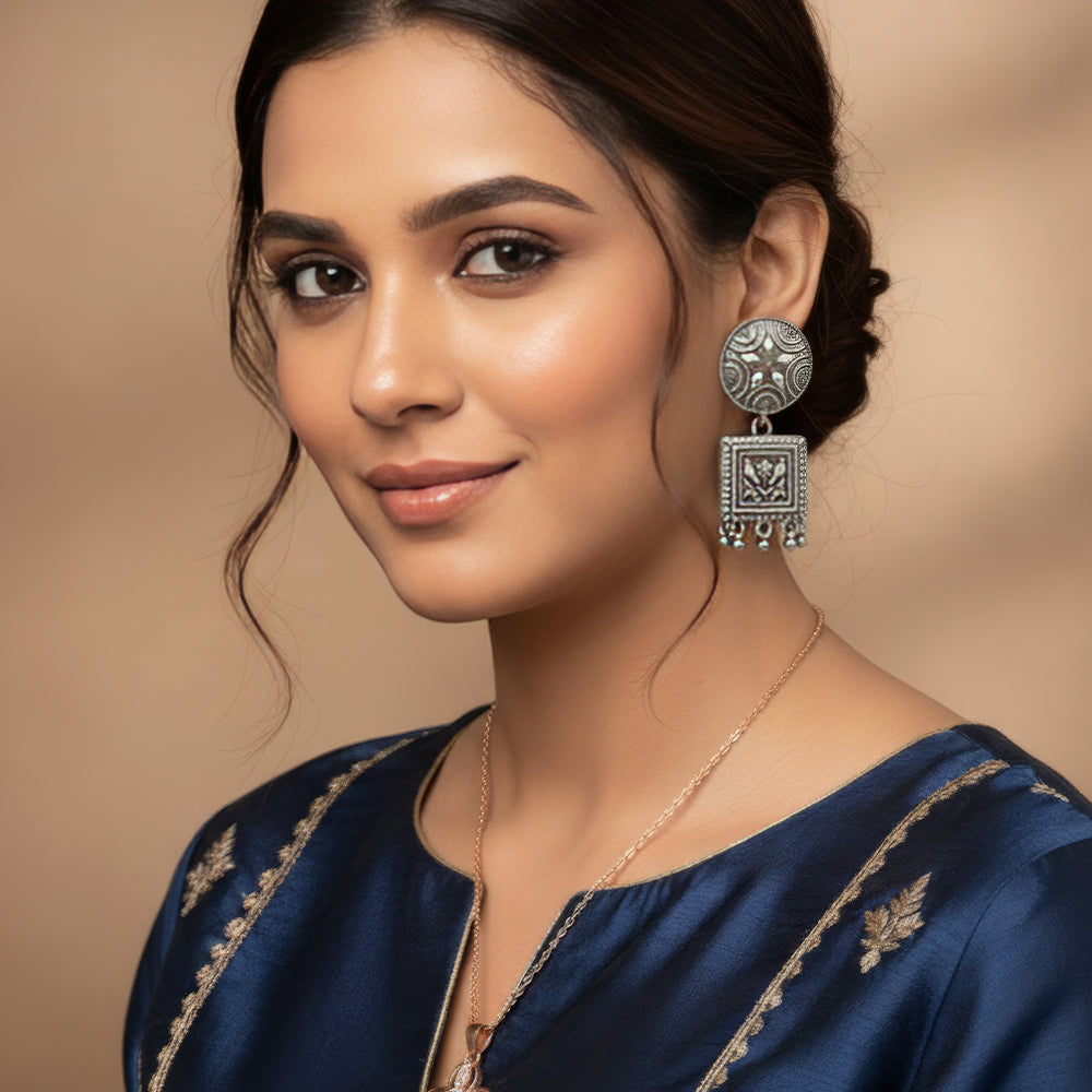 JS Fashion Traditional Trendy Oxidized Silver Polish Designer Earrings for Women & Girls