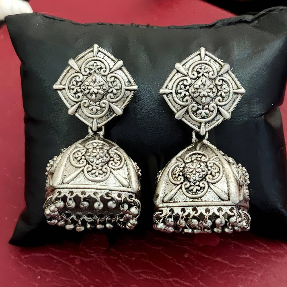 JS Fashion Beautiful Oxidised Silver Plated Jhumka Earrings for Women & Girls