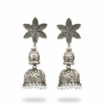Thumbnail for JS Fashion Oxidized Silver Flower Design Jhumka Earrings for Women
