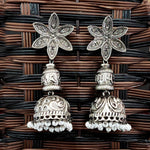 Thumbnail for JS Fashion Oxidized Silver Flower Design Jhumka Earrings for Women
