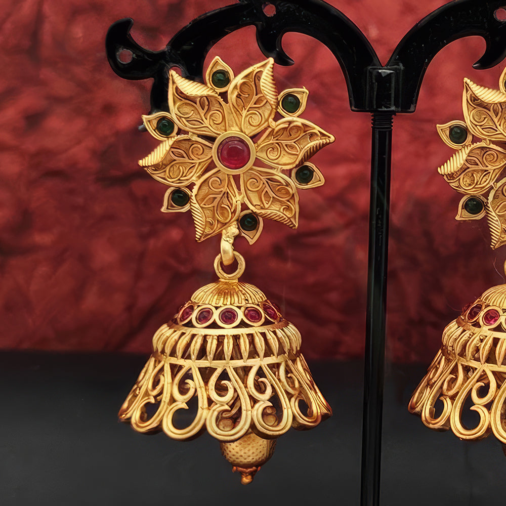 JS Fashion Matte Gold Polish Designer Jhumka Earrings for Women