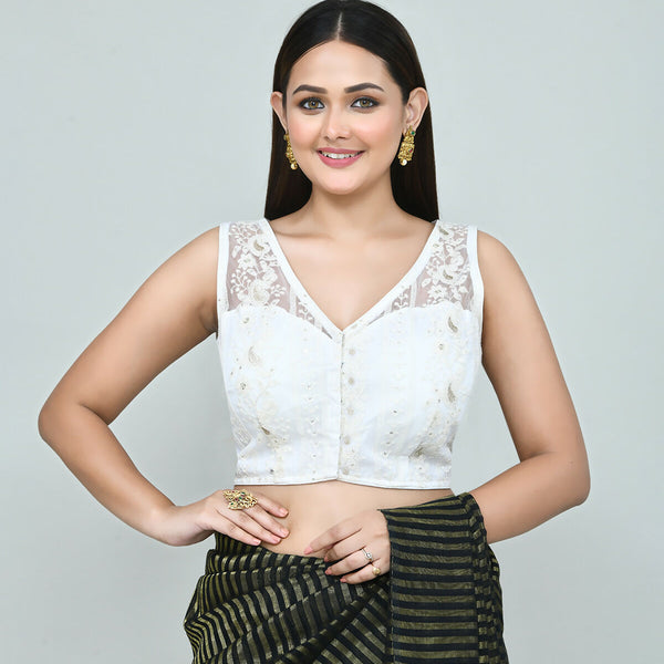 Joban Fashion Women's White Embroidered Stitched Blouse