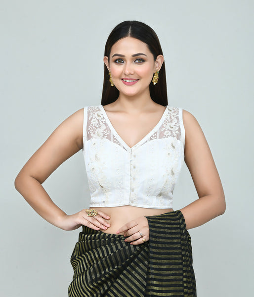 Joban Fashion Women's White Embroidered Stitched Blouse