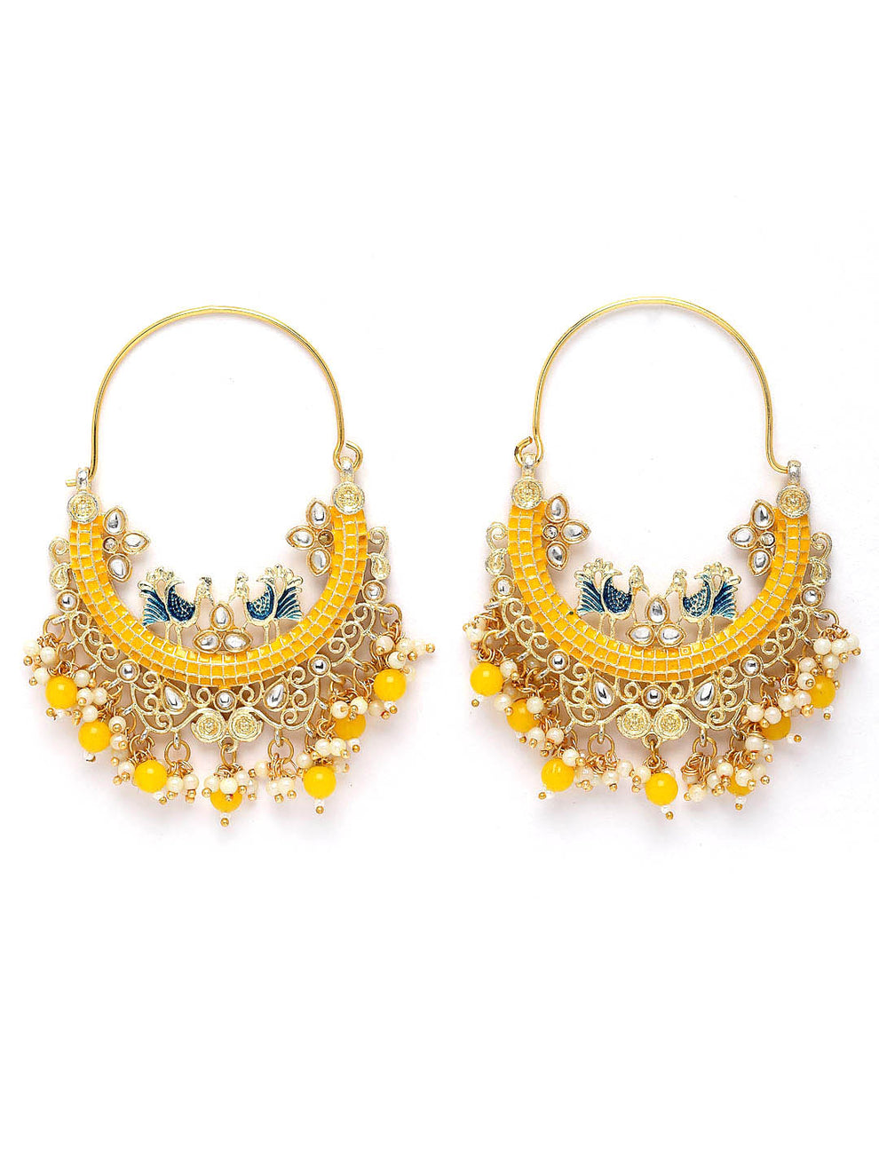 New Stylish Ethnic Partywear Yellow Hoops Earrings for Womens by House of Ree - Distacart