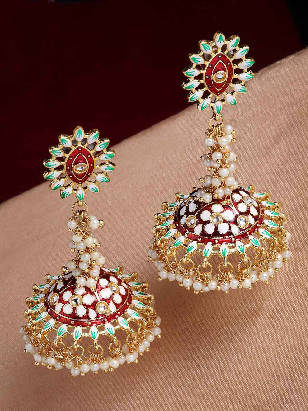 Stylish Partywear Maroon Meenakari Earrings for Womens by House of Ree - Distacart