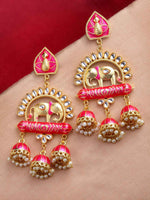 Thumbnail for Elephant Shape Pink Jhumki Drop Earrings for Womens by House of Ree - Distacart