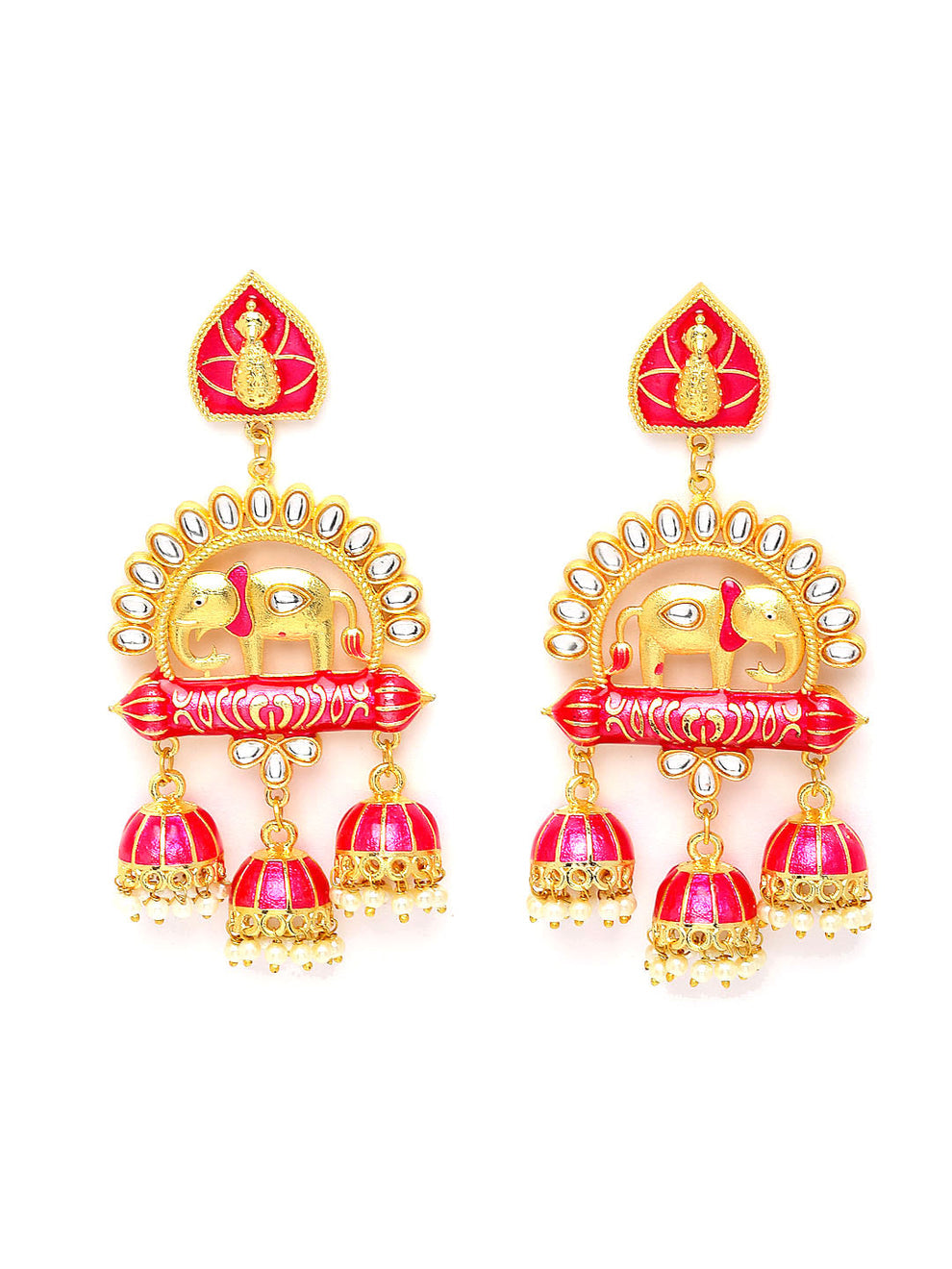 Elephant Shape Pink Jhumki Drop Earrings for Womens by House of Ree - Distacart