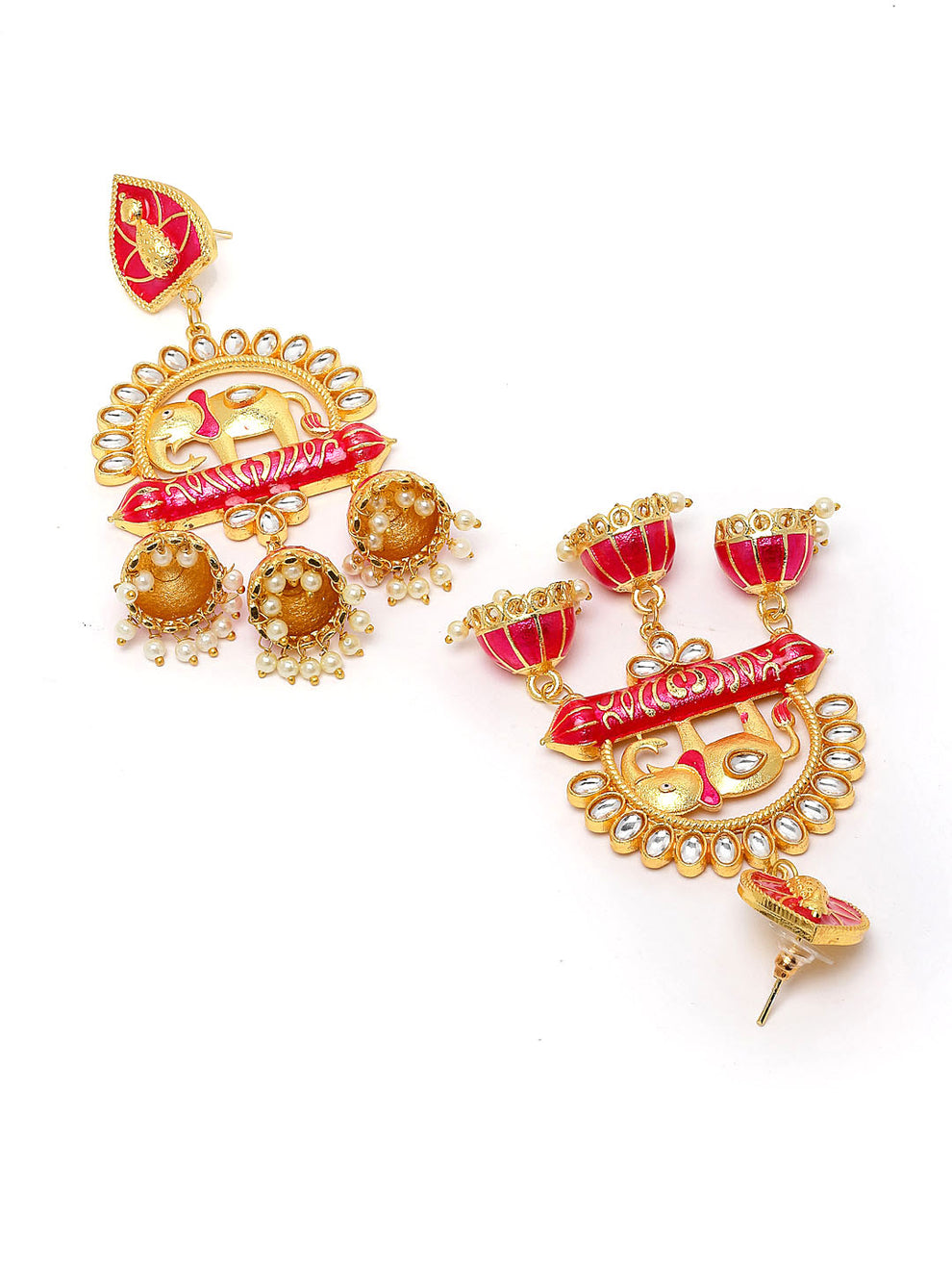 Elephant Shape Pink Jhumki Drop Earrings for Womens by House of Ree - Distacart