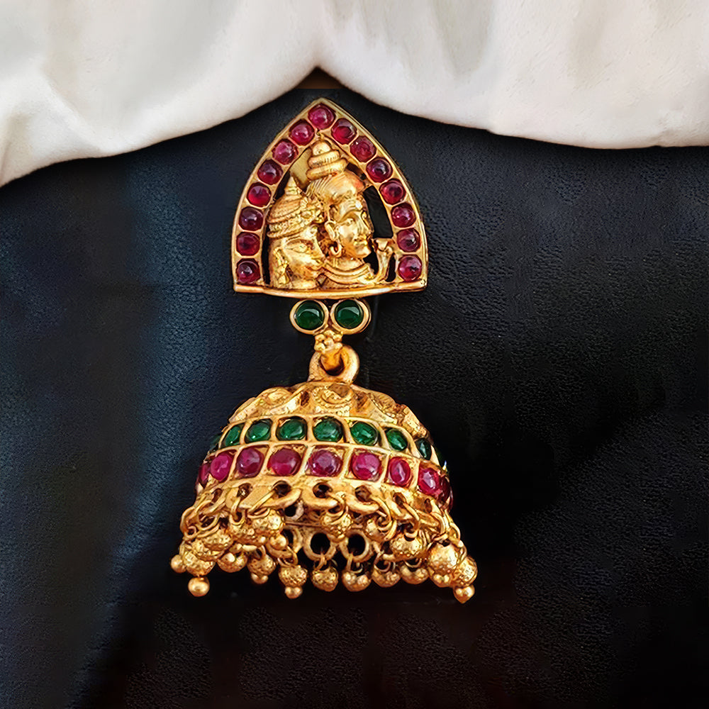 JS Fashion shiv parvati Designer Golden Clustered Pearl High Gold Polish Temple Jhumka Earring