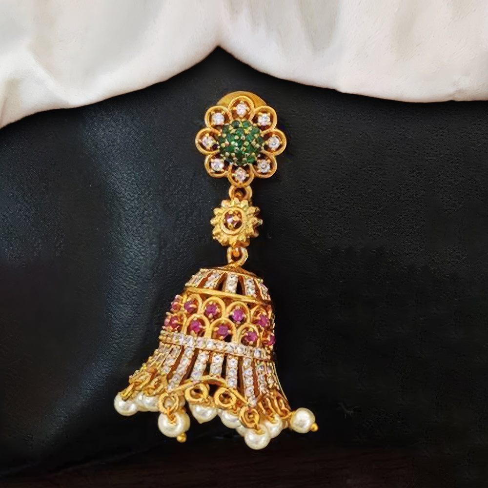 JS Fashion Clustered Pearl Designer Fancy Design Kemp Matte Gold Polish Jhumka Earring