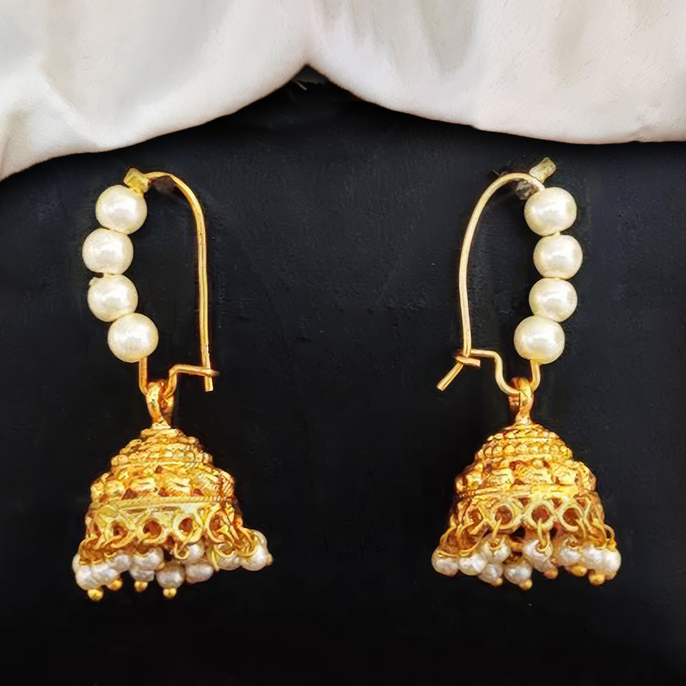 JS Fashion Antique Jhumka Earrings with Clustered Pearls – High Gold Polish Designer Party Wear Jewelry