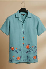 Thumbnail for Coastline — Sea Green Embroidered Linen Shirt by Hilo Design - Dista