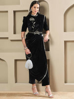 Thumbnail for Joban Fashion Women Black Velvet Hand Embellishment Stitched Kurta Set - Distacart