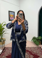 Thumbnail for Teeya Creation Blue Color Chinon Silk Wedding Wear Ready To Wear Saree With Koti - Distacart