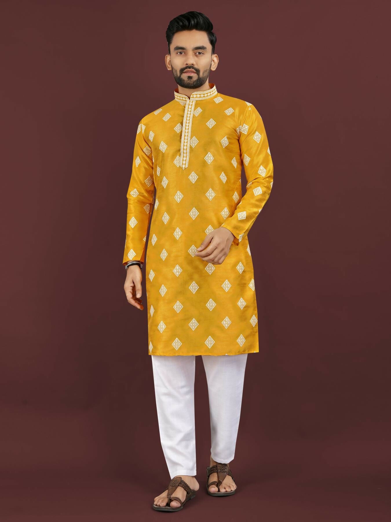 Anaita Yellow Embroidered Silk Straight Kurta - Distacart