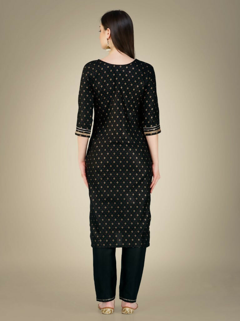 Jyoti Fashion Women's Black Cotton Magic Slub Embroidery & Sequence work Kurta with Trouser & Dupatta - Distacart