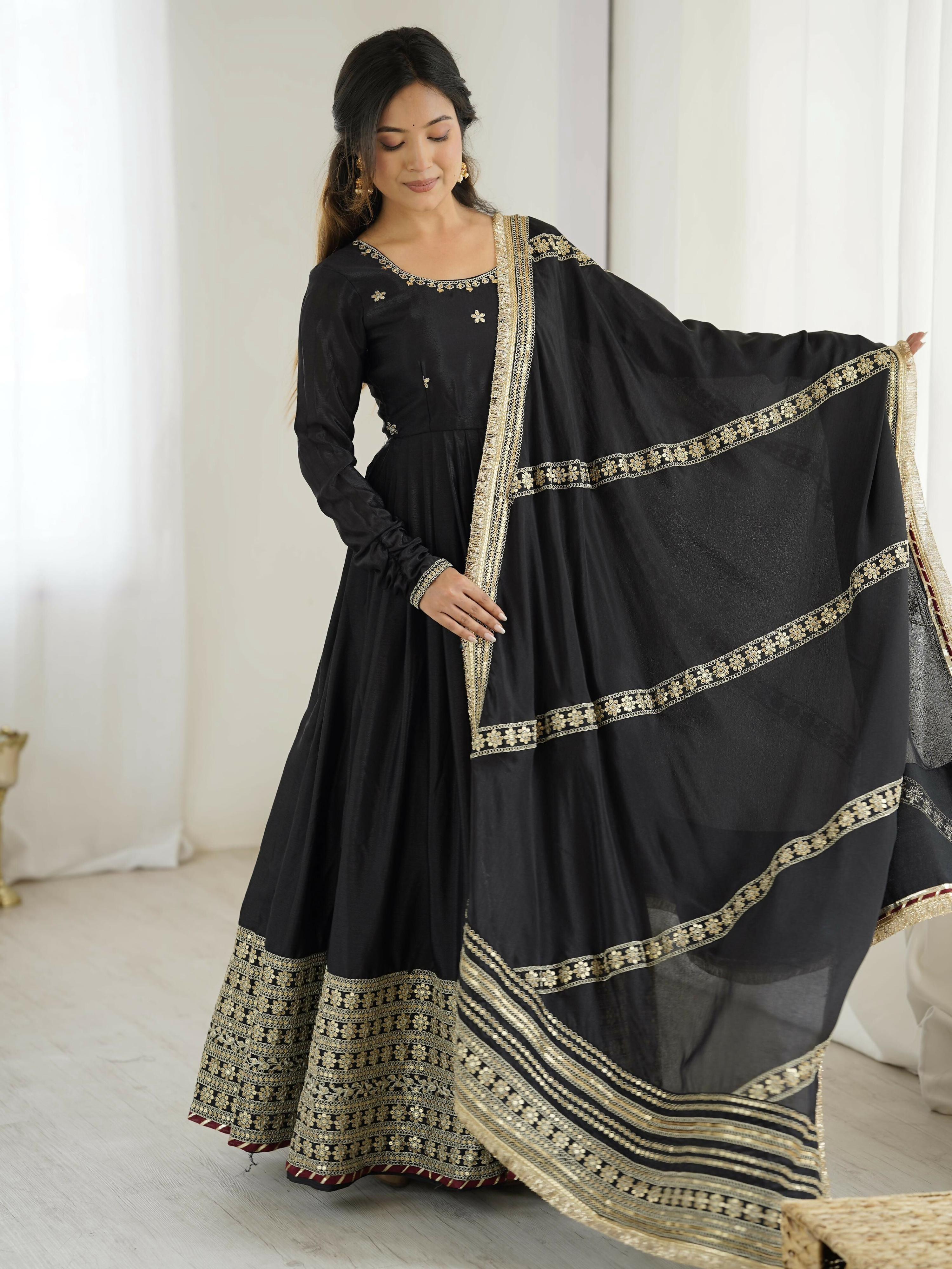 Joban Fashion black Kurta set with Pant Chinon silk Thread with Sequins work