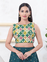 Thumbnail for Joban Fashion Green Bandhani Sleeveless Back Open Blouse