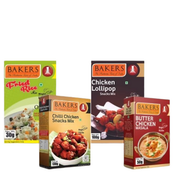 BAKERS Fried Rice Mix ,Butter Chicken Masala ,Chilli Chicken Masala Mix ,Chicken Lollypop - Dista