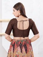 Thumbnail for Joban Fashion Brown Dupion Silk Elbow Sleeveless Front Open Blouse