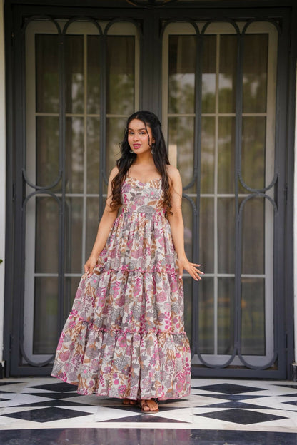 The52 Women's Gorgeous Flared Partywear Designer Poly Rayon Gown-Multi - Dista