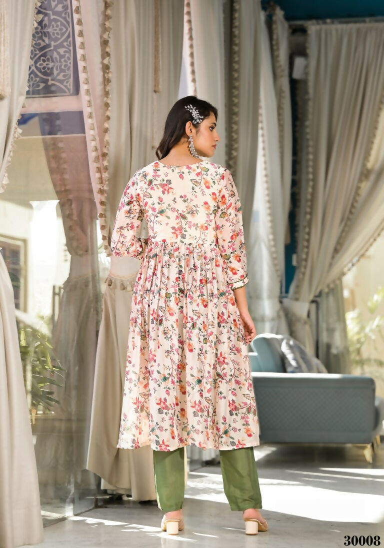 Designer Stylish Cream Slim Georgette Stitched Suit With Dupatta - Kiyara - Distacart