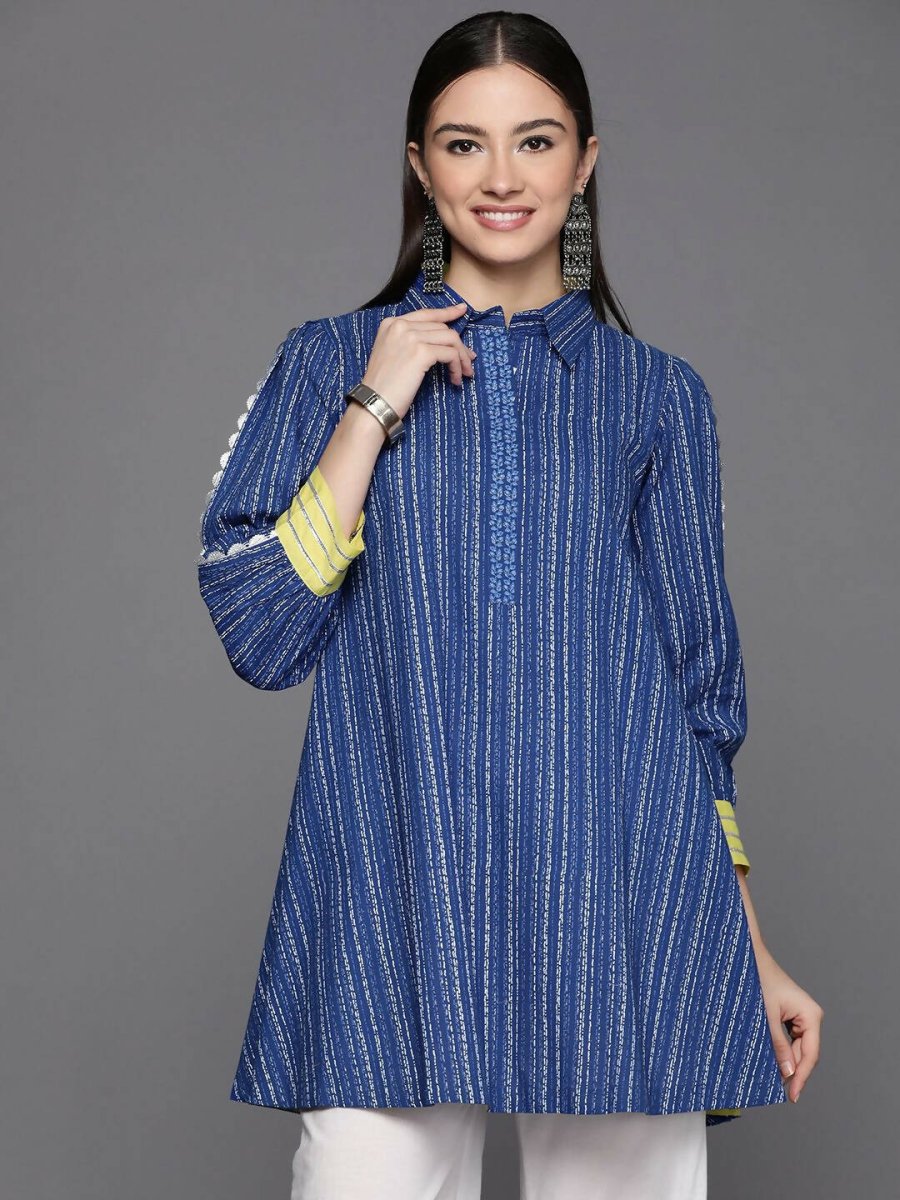 Ahalyaa Women Blue Cotton Printed Tunic - Distacart