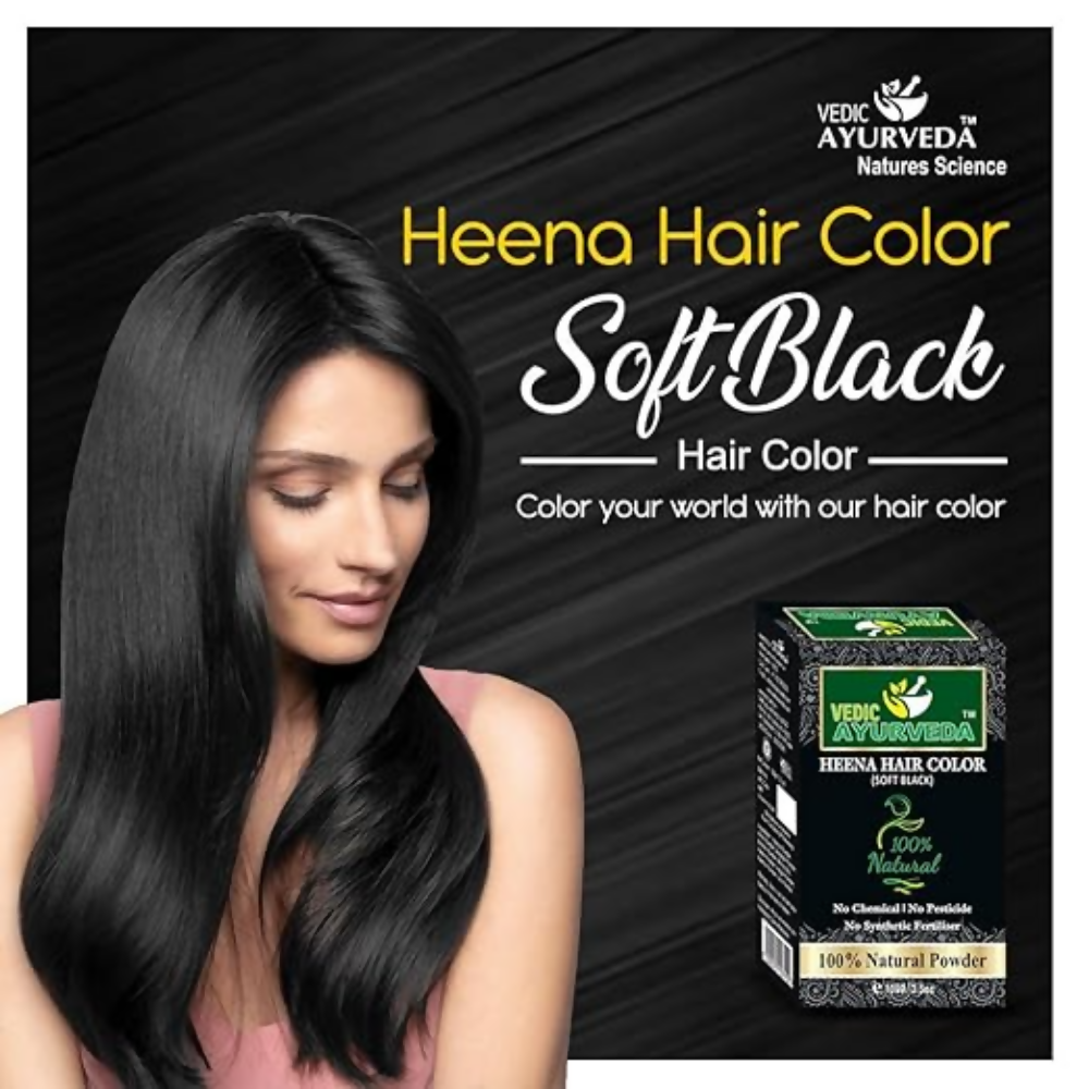 VedicAyurveda Natural Henna hair color Soft Black - Dista