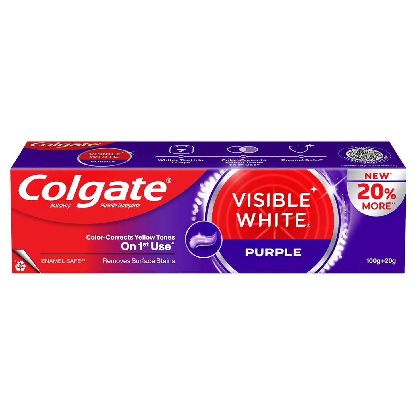 Colgate Visible White Purple Toothpaste For Teeth Whitening Helps Remove Surface Stains, Whitens Yellow - Distacart