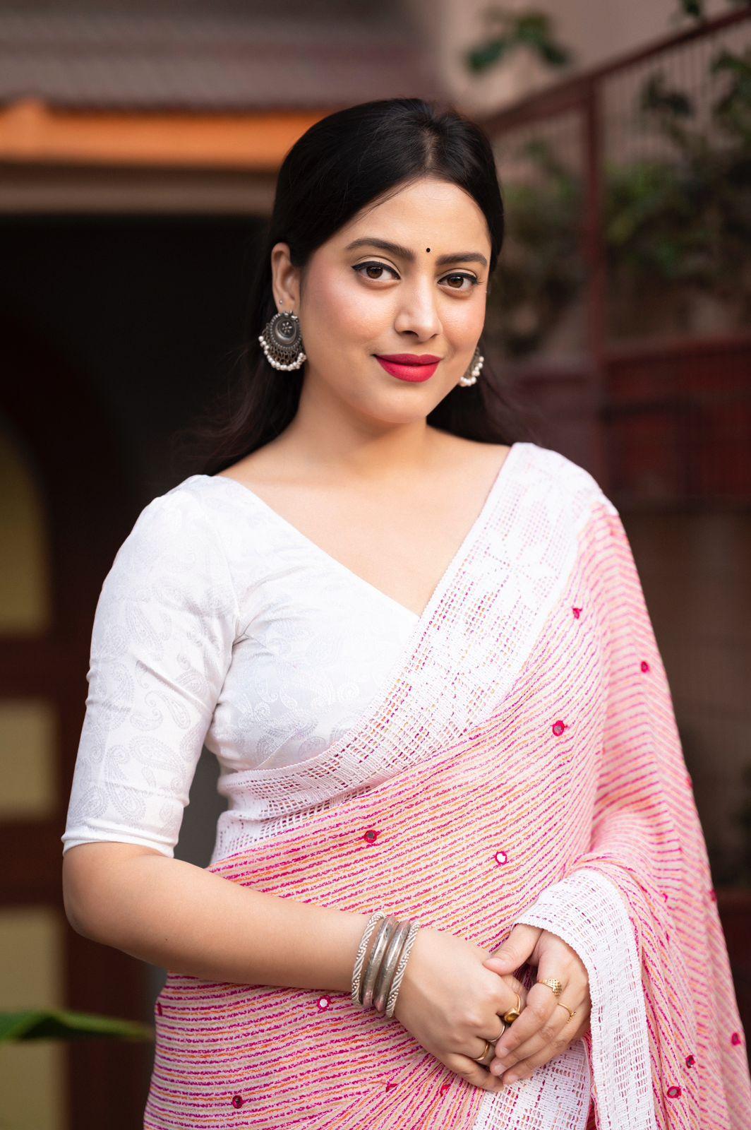 Pink Poly Georgette Ethnic Motifs Saree with Unstitched Blouse - Hiral Fashion - Distacart