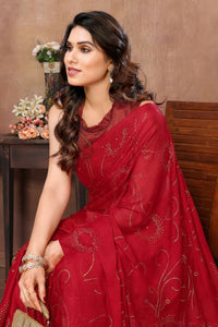 Thumbnail for Aafreen Partywear Designer Red Rangoli Silk Fancy Saree - Distacart