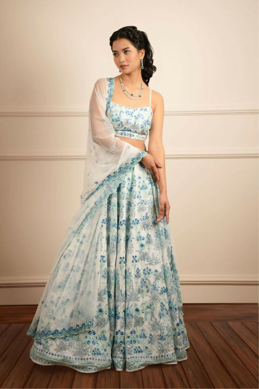 Jyoti Fashion Premium Sky Blue Faux Georgette 3MM Sequins with Thread & Jari Embroidery Lehenga Choli with Dupatta - Distacart