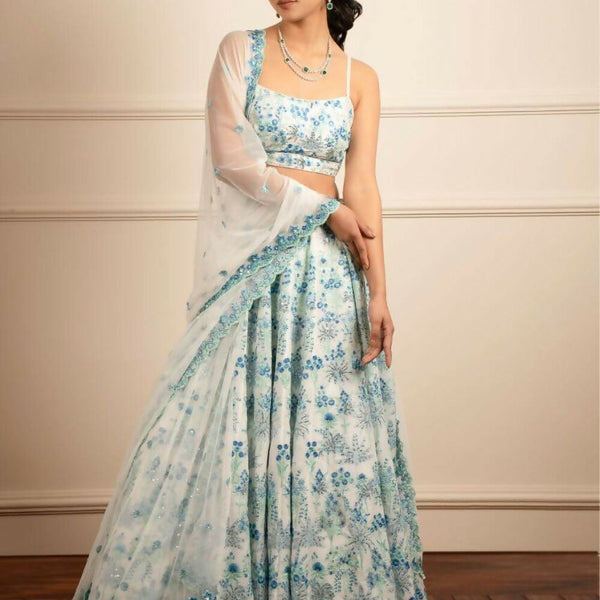 Jyoti Fashion Premium Sky Blue Faux Georgette 3MM Sequins with Thread & Jari Embroidery Lehenga Choli with Dupatta - Distacart