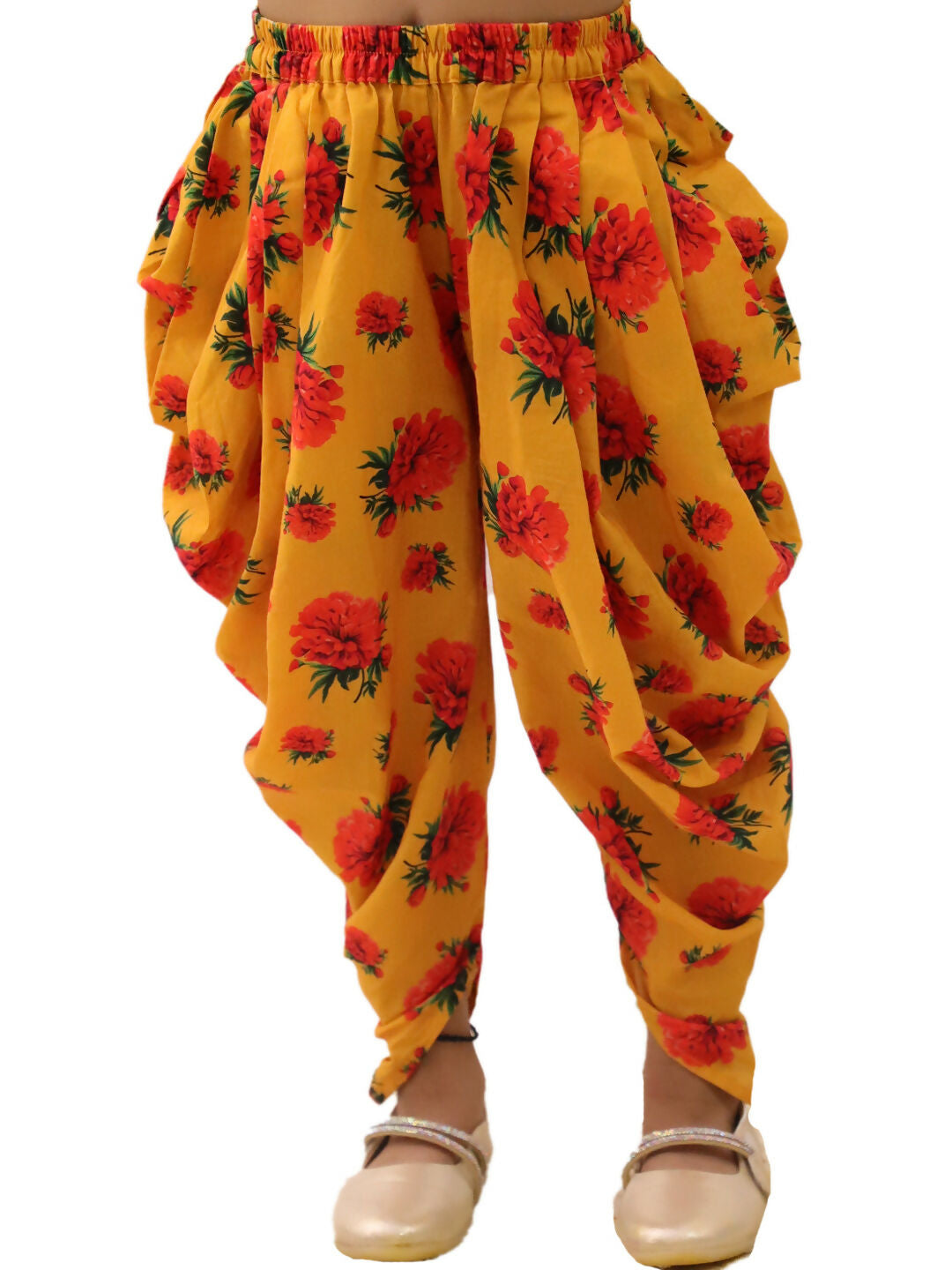 Lil Drama Genda Phool Mustard Crop Top and Dhoti Set For Girls