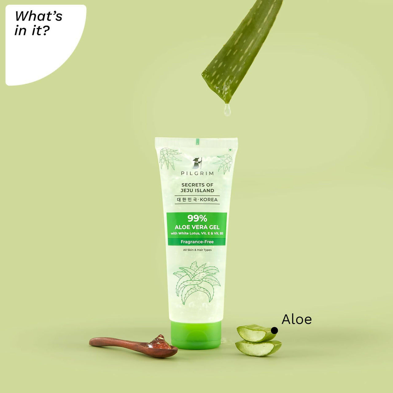 Pilgrim Korean 99% Pure Aloe Vera Gel with Vitamin E & Vitamin B5, Hydrates & Soothes Skin - Korean Skin Care - Distacart