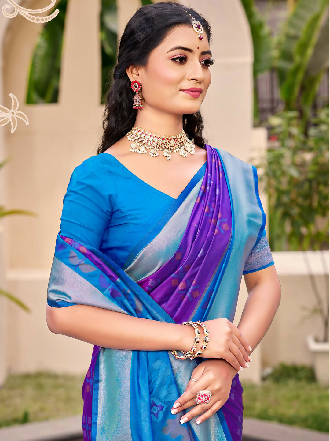 Astita Pochampalli Silk Violet Saree