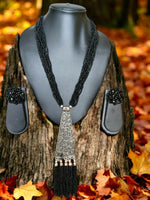 Thumbnail for Inhanns Day-To-Dinner Tie Shaped Oxidized Black Metal Multi-Layered Long Necklace Set - Black - Distacart
