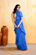 Thumbnail for Piyari Fashion Women's Sky Blue Embellished Cotton Blend Zari Check Handloom Saree - Distacart