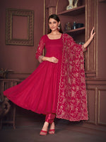 Thumbnail for Jyoti Fashion Women's Rani Pink Georgette Embroidered Anarkali Kurta Pant Set With Dupatta - Distacart