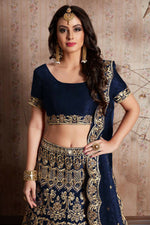 Thumbnail for Jyoti Fashion Mesmerizing Navy Blue Sequins Embroidered Velvet Lehenga Choli with Dupatta - Distacart