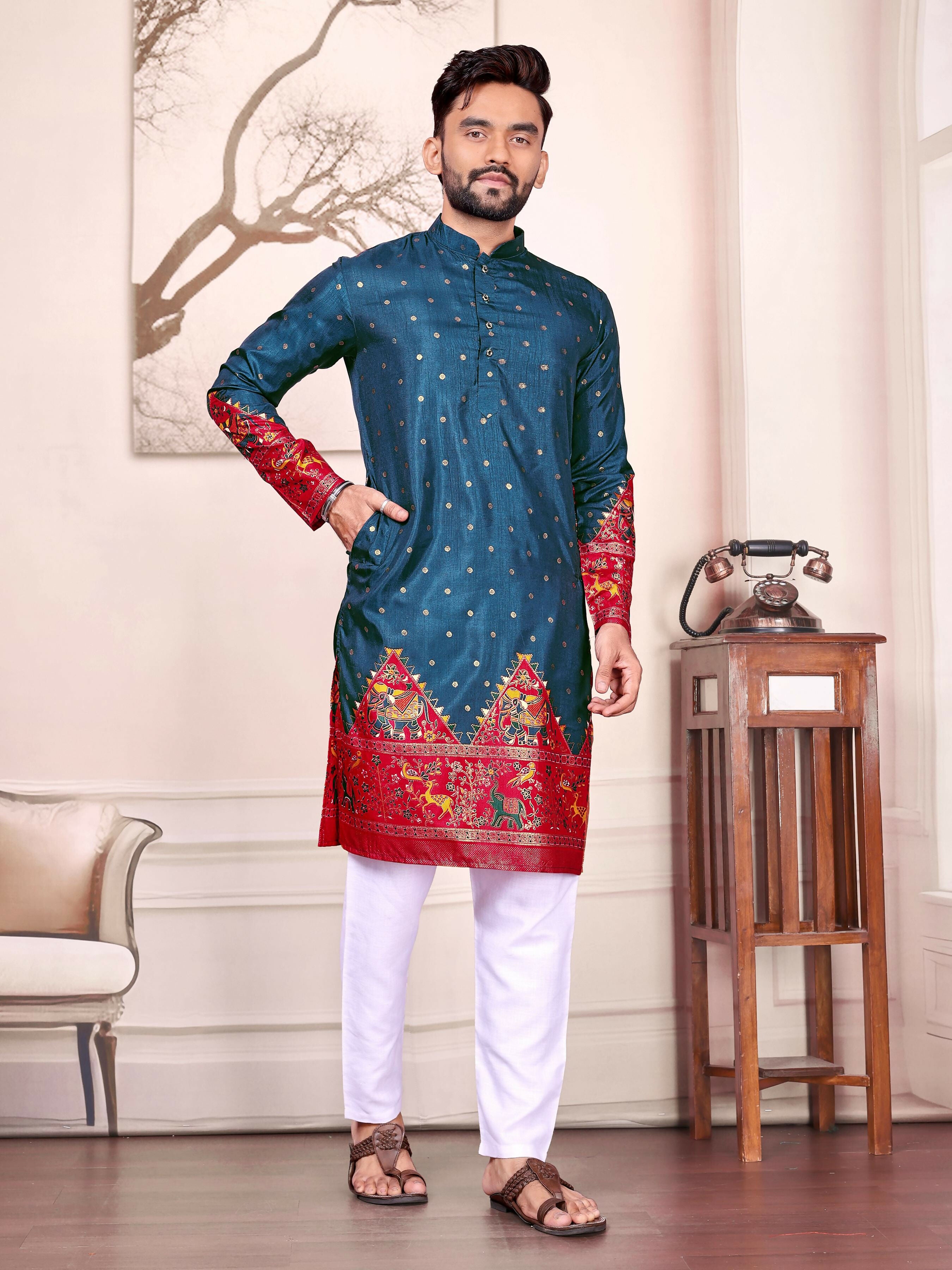Anaita Teal Dola Silk Straight Kurta With Foil Work - Distacart