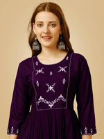 Thumbnail for Aastha Fashion Women's Purple Viscose Rayon Embroidered Casual Top - Distacart