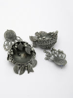 Thumbnail for NVR Women's Silver-Plated Oxidised Artificial Stones Dome Shaped Jhumka Earrings - Distacart